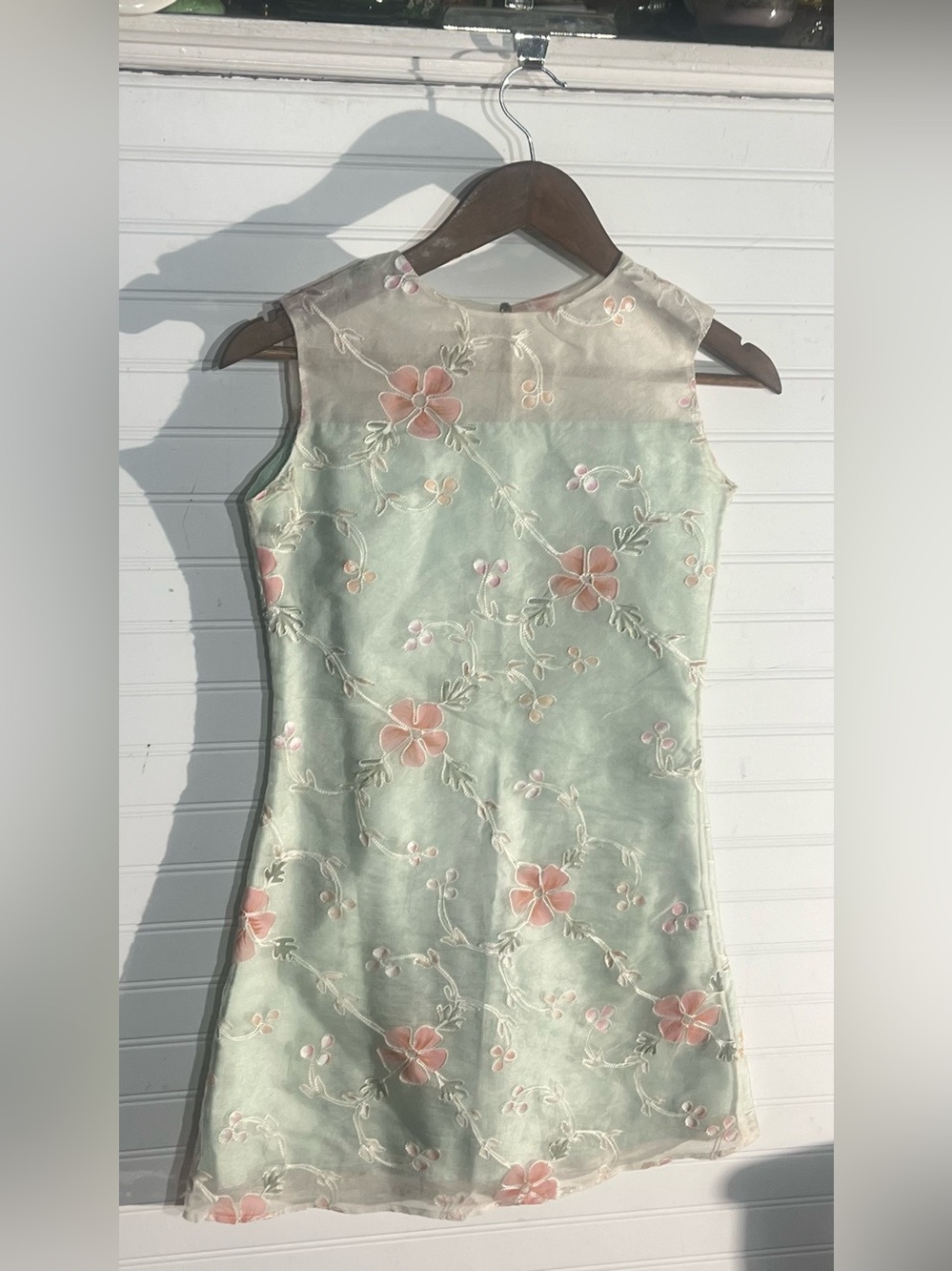 Vtg Susanne Lively Designs Pure Silk Organza Light Green Floral Overlay Dress
